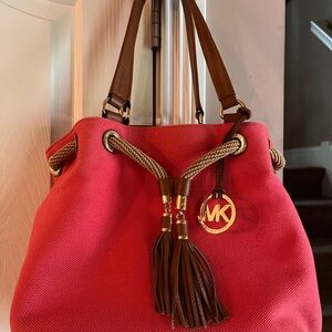 MK canvas tote with leather straps. Some blemishes, please see photos.